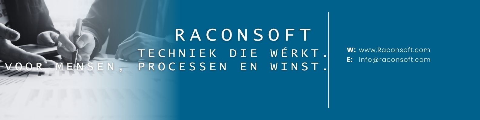 Banner van Raconsoft met de slogan: Uw strategische partner in digitale groei